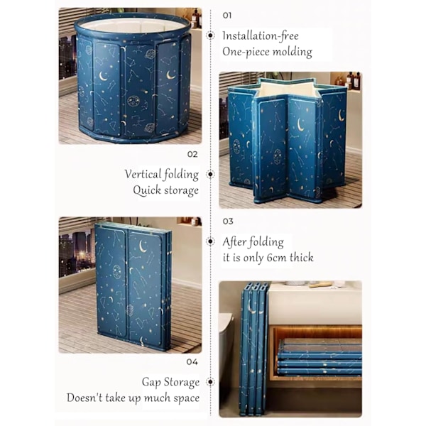 Sammenleggbart Bløtleggingsbadekar for Voksne, Bærbart Isbadekar, Frittstående Badekar for Dusj Spa Sauna - 70*70*65cm