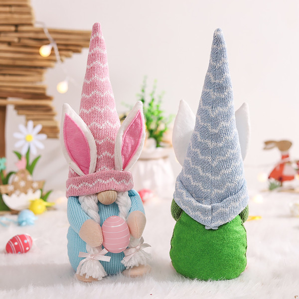 Pink Fat Doll Ornament Easter Scene Decoration Props Knitted Cloth Hug Egg Forest People Bunny Doll