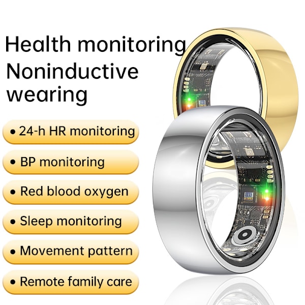 Smart Ring R1000 – Søvnmonitor, Bluetooth 5.0, Blodoksygenmåler Gull Guld 11