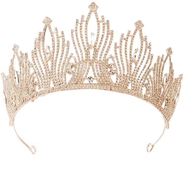Gold Crown Queen Crown Vintage tiara Bröllopsbröllopskrona till hårtillbehör för alla kvinnor och flickor (B)