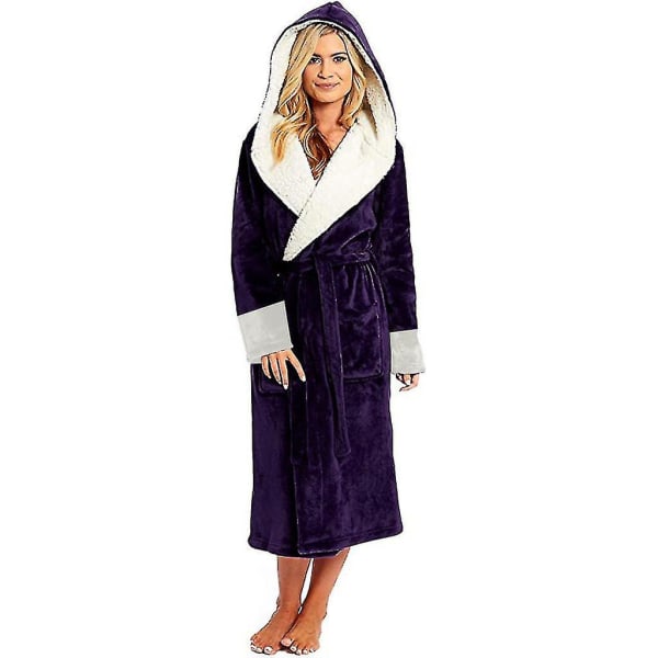 Fleece Bathrobe Women Soft Dressing Gown Hooded Fluffy Towling Bath Robe CMK Purple kids 85