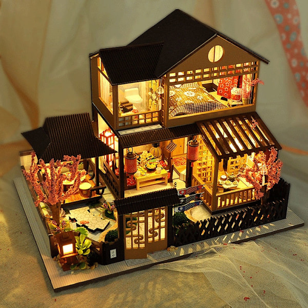 Cutebee DIY Dollhouse 1/36 skala miniatyr dockskåp Japansk trädgårdsbyggsats Leksaker för barn Födelsedagspresenter QT37