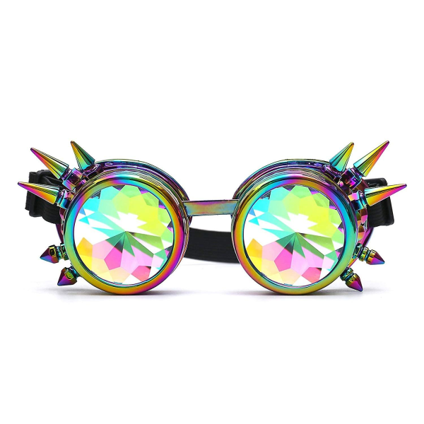 Kalejdoskop Steampunk Rave Glasögonglasögon med regnbågskristall COLOR