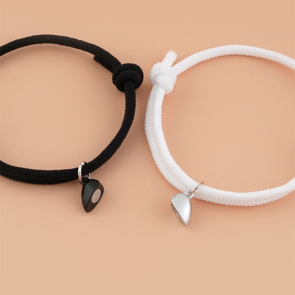 1 Pair Magnetic Couples Bracelets Adjustable Mutual Attraction Heart Shape Bell Rope Relationship Matching Bracelet Black White