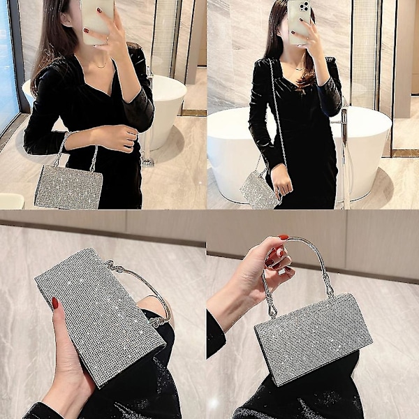 Kvinder Bryllup Clutches Håndtaske Dame Aftentaske Glitter Kæde Crossbody Taske