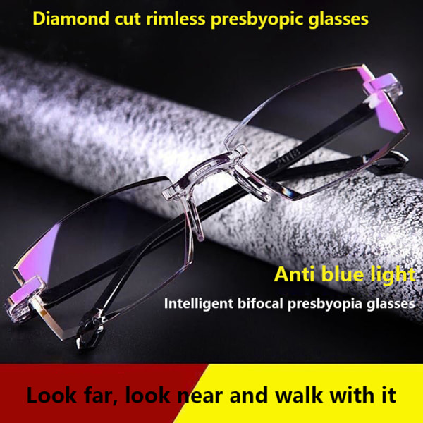 Båglösa läsglasögon Anti Blue Light Bifocal Långt Nära 1(100°)