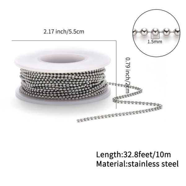 【Mingbao butik】 Boldkæde kan skæres og rustfri 304 rustfrit stål sølvperlekæderem er velegnet til gør-det-selv-fremstilling af halskæder