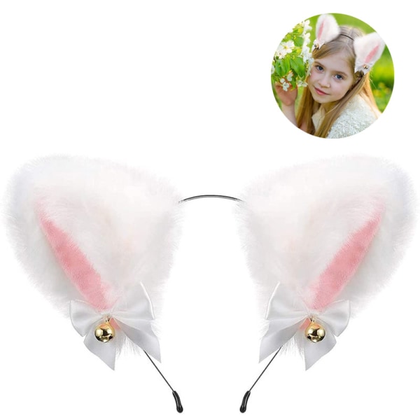 Cat Ears Cosplay Pannband Anime With Bells, White Pink