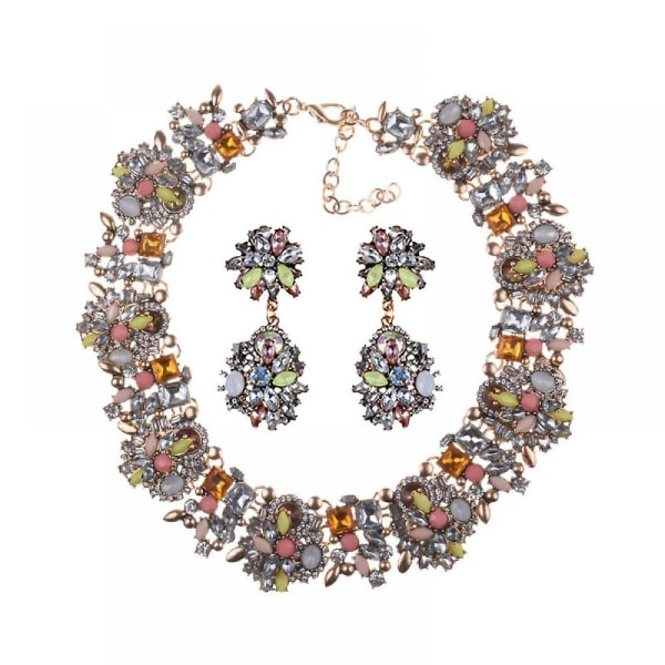 Chunky Necklace Rhinestone Vintage Necklace Set color#4 Xq-ps121