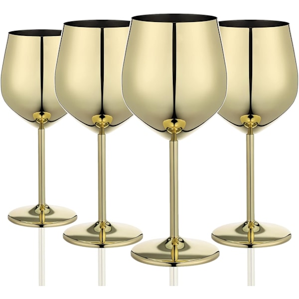 Set med 4 guldvinglas, 540ml/18oz Oslagbart guldvinglas, vinglas i rostfritt stål, utsökt och unikt