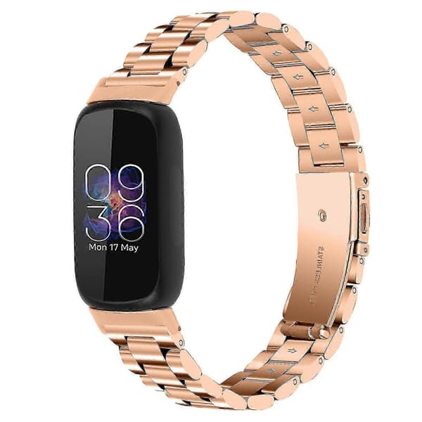 Armbånd til Fitbit Inspire 3 Rustfrit Stål 3 Perler Erstatningsarmbånd til Smartwatch Rose Gold