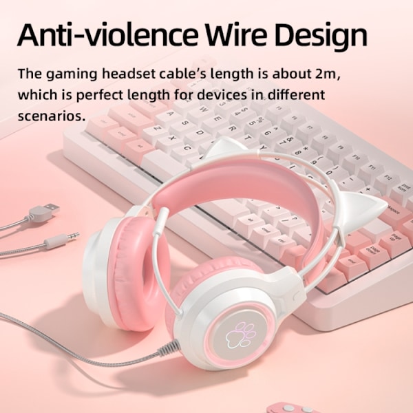 G35 Söpö kissa RGB päähän asennettavat langalliset pelikuulokkeet Rosa