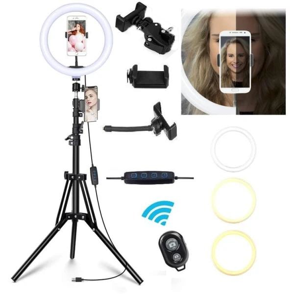 Selfie Lamppu LED Ring Light Jalusta 50 - 216 cm + Kaukosäädin Black Svart