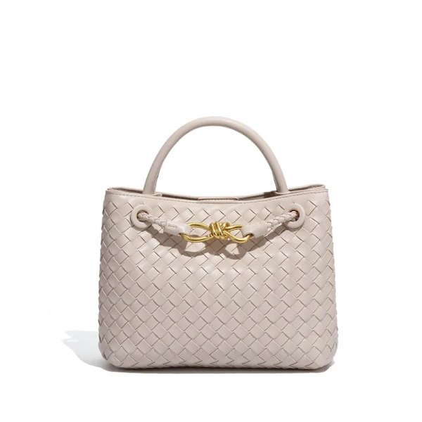 Håndlagde vevde vesker Dame metalltau Spenne Design Enkel skulderveske Stor kapasitet Crossbody-veske Håndveske for jenter Beige