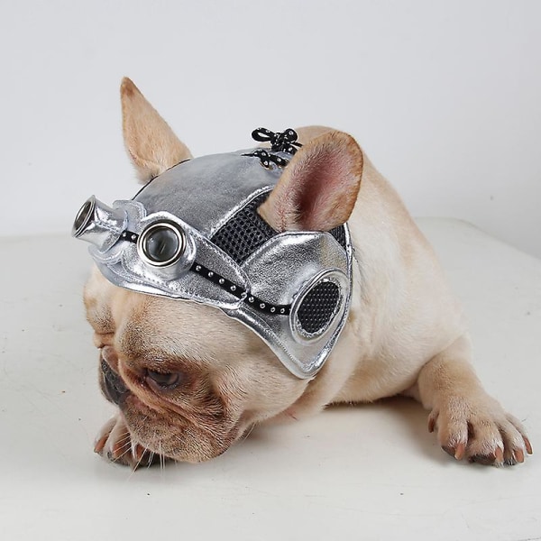 Retro Aviator Hundhatt Husdjurskostym Cosplay Söt Hundhjälm silver