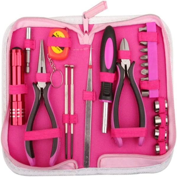 Kvinner 23-delers rosa verktøysett hjemmereparasjonssett