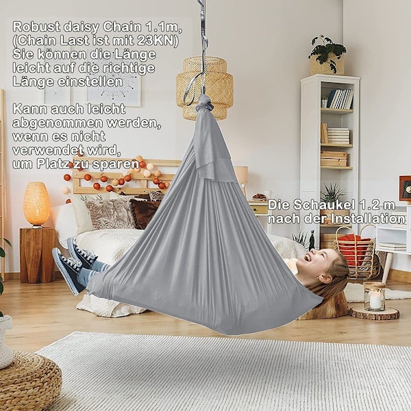 Sisäkeinu, sensorinen keinu lapsille, ihanteellinen joogaan (harmaa) 1*2,8 m