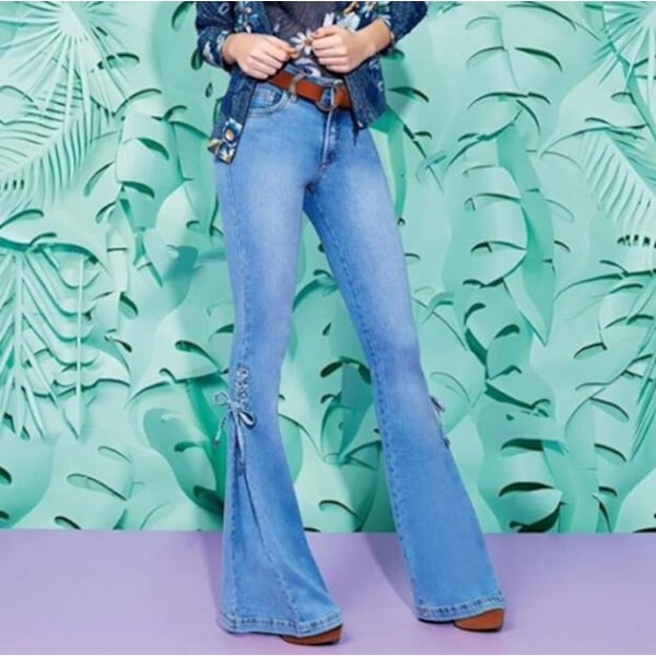 Jeans för kvinnor med mid midja Bell Bottom Jeans black black M