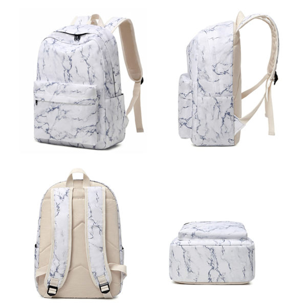 Söt marmor skolryggsäck för flicka Pojke Tonåringar Bokväska Set Laptop Dagsäck Lunch Tote Pencil Bag Skolväska