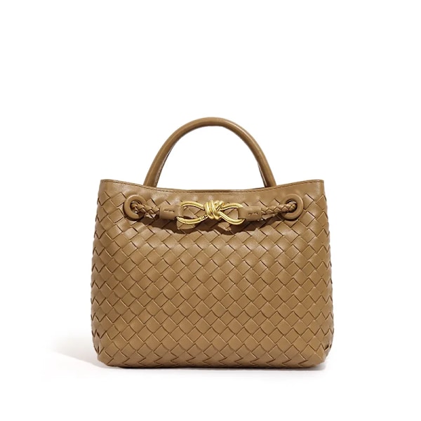 Håndlagde vevde håndvesker Dame metalltau Spenne Design Enkel skulderveske Stor kapasitet Crossbody-veske Håndveske for jenter Travertine green