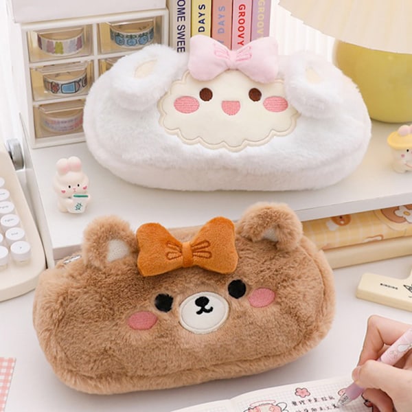 Plysch case Brevpapper Case Mjukt pennfodral White