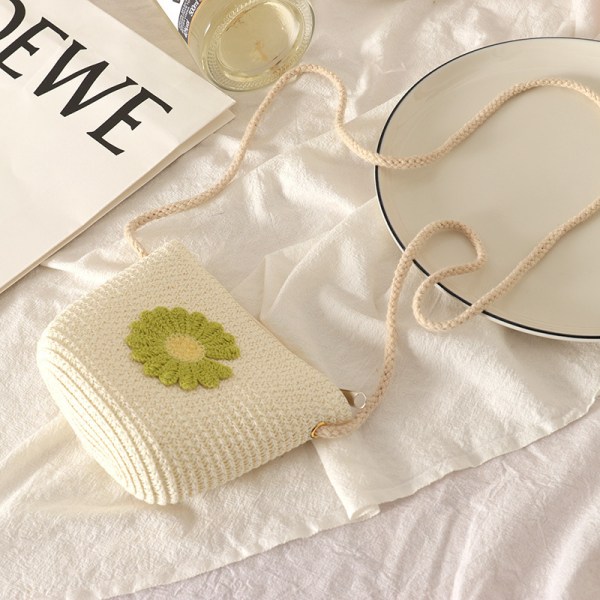 【Mingbao butik】 Håndvevd myntveske for barn - Milk White Daisy Egnet for shopping, reiser og fotografering