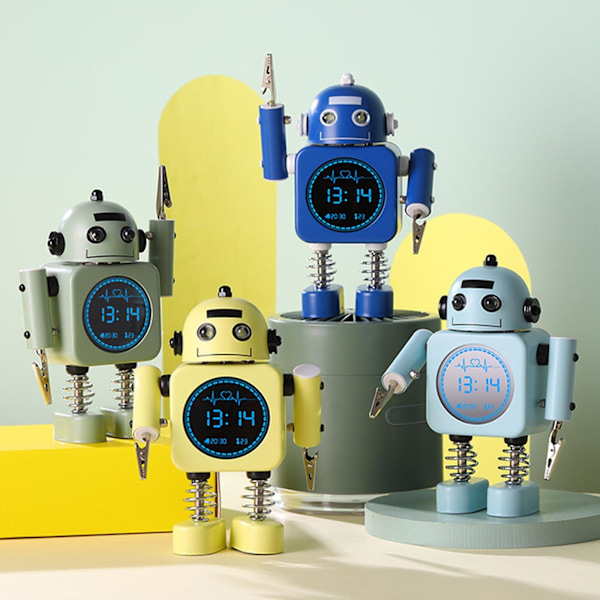 Robot Smart Digital Väckarklocka med Snooze-läge, Temperaturvisning för Flickor och Pojkar, Sovrum, Tidsklocka Light yellow