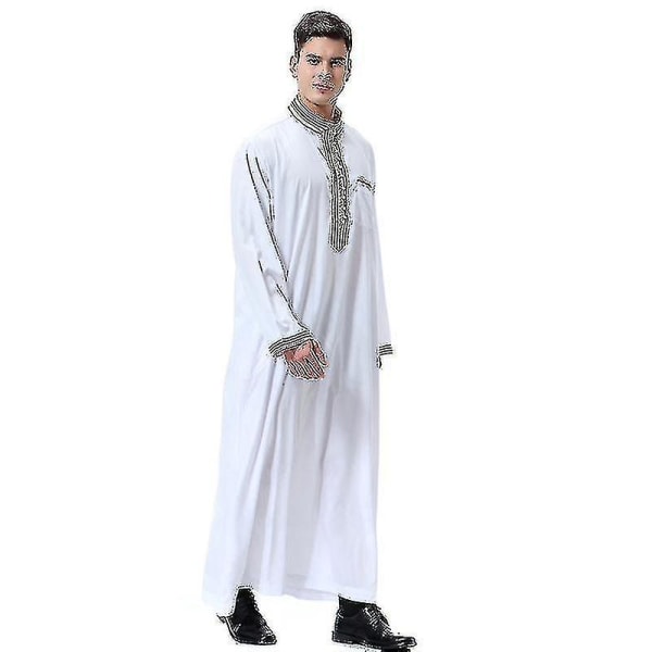 Men islamsk Saudi Muslim Lang Robe Dubai Arab Thobe Kaftan Klær Xinda CMK White 3XL