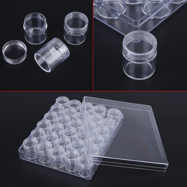 【Lixiang Store】 30 st klara plastsmycken Pärlförvaring Små runda behållare burkar med rektangellåda