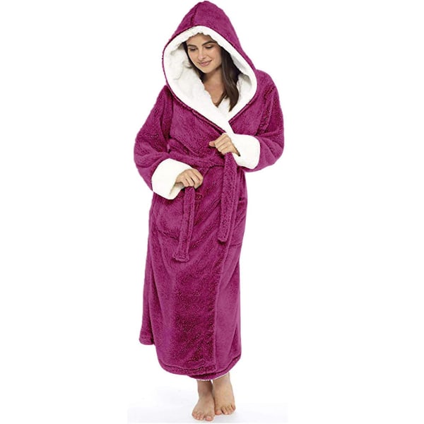 Women Sherpa Fleece Bathrobe Soft Dressing Gown Hooded Fluffy Towling Bath Robe CMK Rose Red kids 85