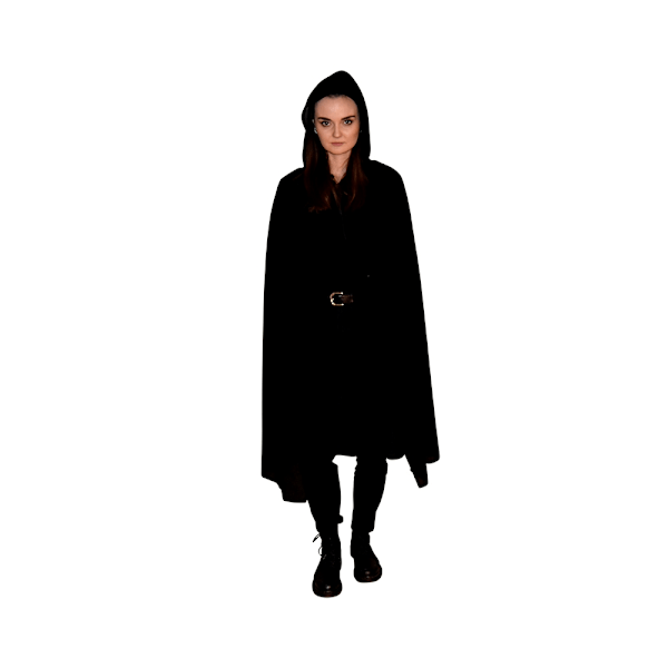 Svart Cape med Huva Sammet Svart Black one size