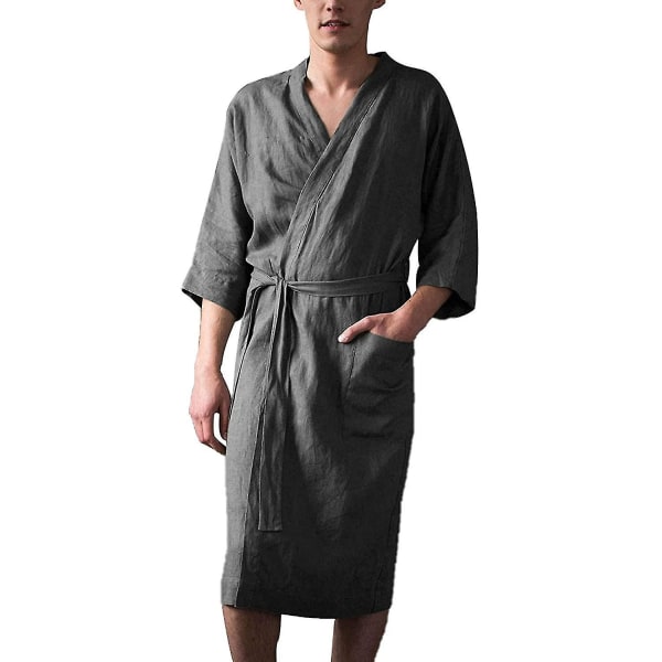 Morgonrock för män Pyjamas, badrock med fickor Knytbälte Linnerock, 4xl U