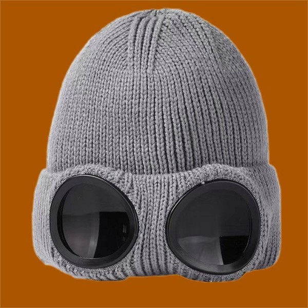 【Mingbao butik】Unisex Wool Knitted Goggles Beanie Hat, Winter Warm Fashion Hat Autumn Outdoor Sports Hat Fashion Grey