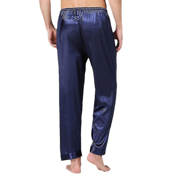 Men Satin Long Pyjamas Bottoms Pajamas Pants Sleepwear Trousers CMK Blue 3XL