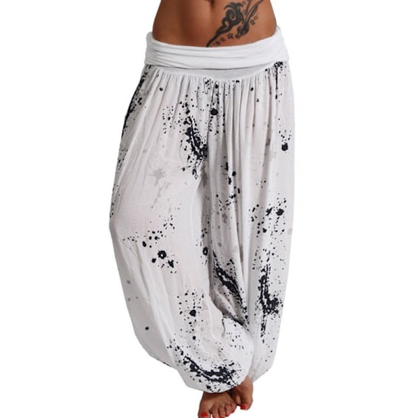Kvinder Boho Harem Bukser Yoga Casual Baggy Haremsbukser hvid white 3XL