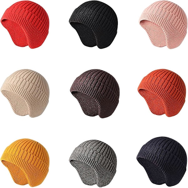 Strikket Hue til Mænd og Kvinder med Øreklapper, Vinterhue i Uld, Varm Skull Cap, Slouchy, med Ørevarmere