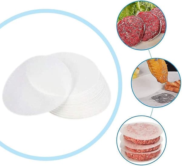 100 ST Runt foderpapper, fryst köttavskiljarpapper, non-stick dubbelsidigt silikonpapper Round white 13CM