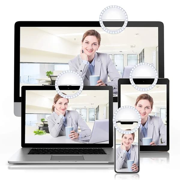Clip-On Selfie Lampe for Smartphone LED Ring Light hvit white