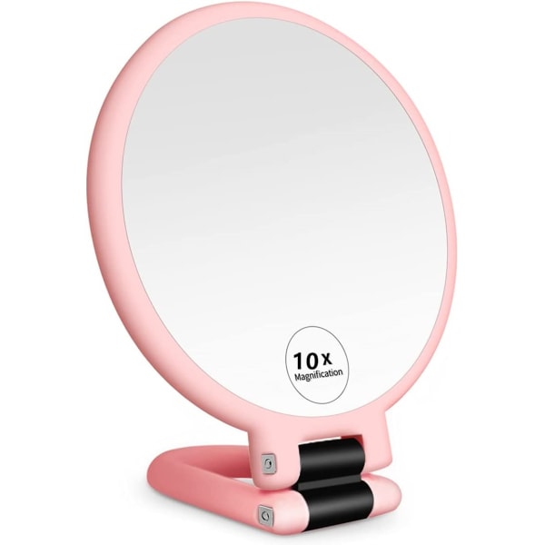 Dobbeltsidet makeupspejl med 1/10x Pink 10X Pink 10X