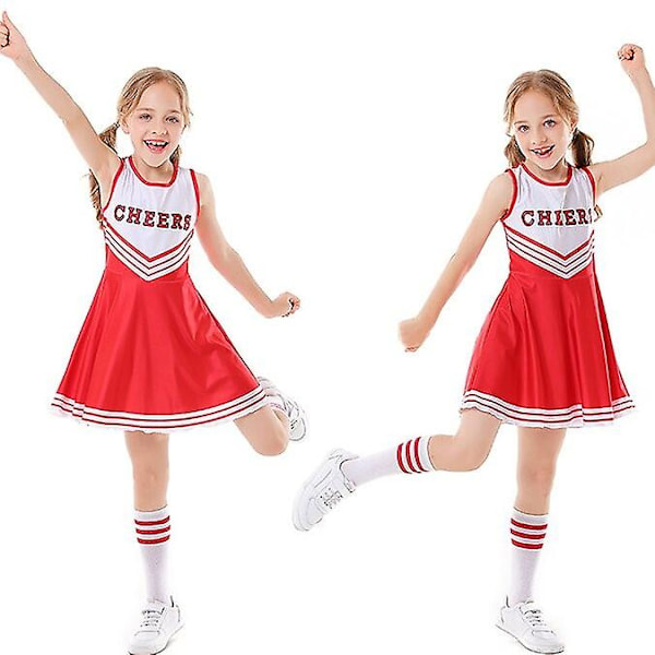 Kid's Girls School Party Cheerleader kostym Halloween musikalisk festklänning red red 140cm