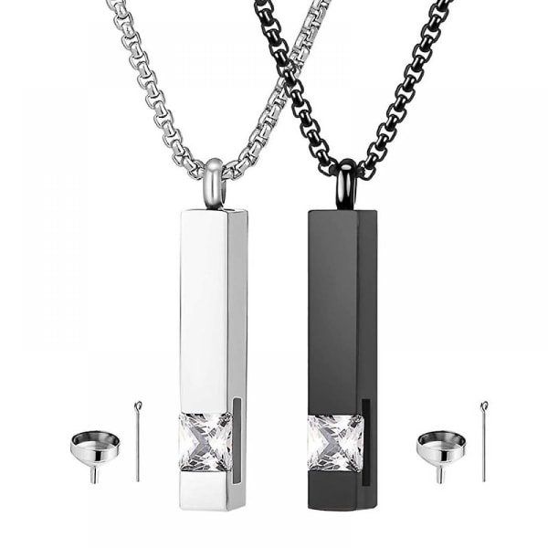 2 Pieces Urn Necklace Stainless Steel Black Silver