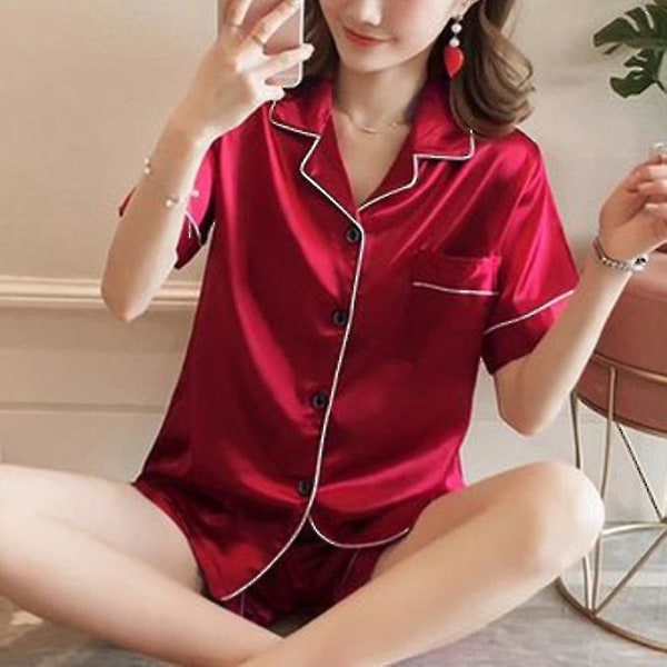 Women Short Sleeve Silk Satin Pyjamas Shorts Set Nightwear CMK