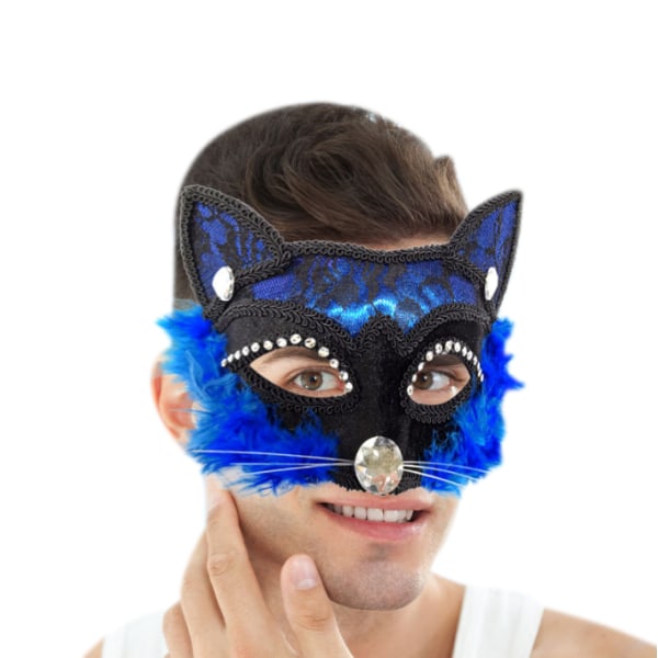 Maskeradmask Black Cat Lace Mask blue