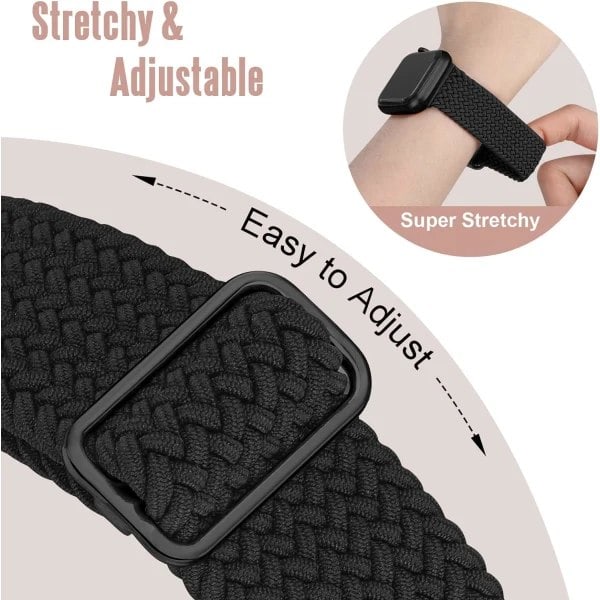 3-pack flätad Solo Loop kompatibel med Apple Watch armband 40 mm 38 mm 41 mm för kvinnor och män, justerbar nylon stretchig elastisk sportarmband B B 38/40/41mm