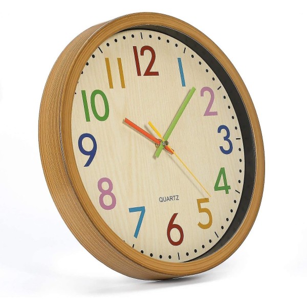 Children's Wall Clock, Silent Movement And Colorful Numbers