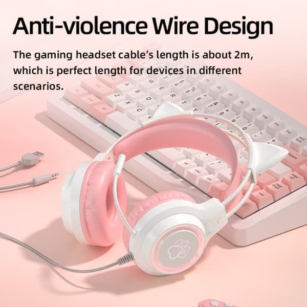 G35 Sød kat RGB hovedmonterede kablede gaming-hovedtelefoner Grön
