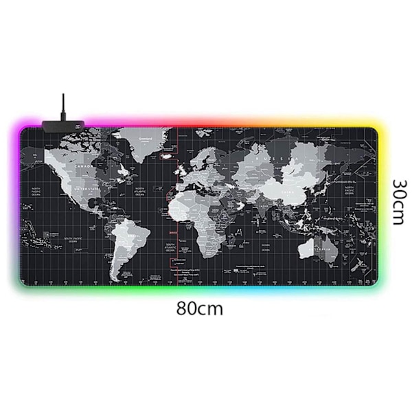 RGB Gaming Musemåtte Verdenskort 80x30 sort black