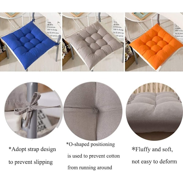 4 stk bløde stolpude, stolpude med bånd, stolpude spisestue til have terrasse køkken spisestue (40x40cm)D orange