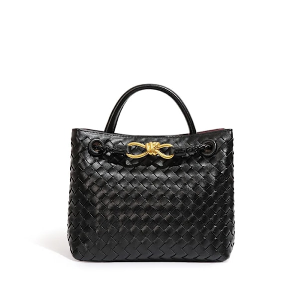 Håndlagde vevde vesker Dame metalltau Spenne Design Enkel skulderveske Stor kapasitet Crossbody-veske Håndveske for jenter Black