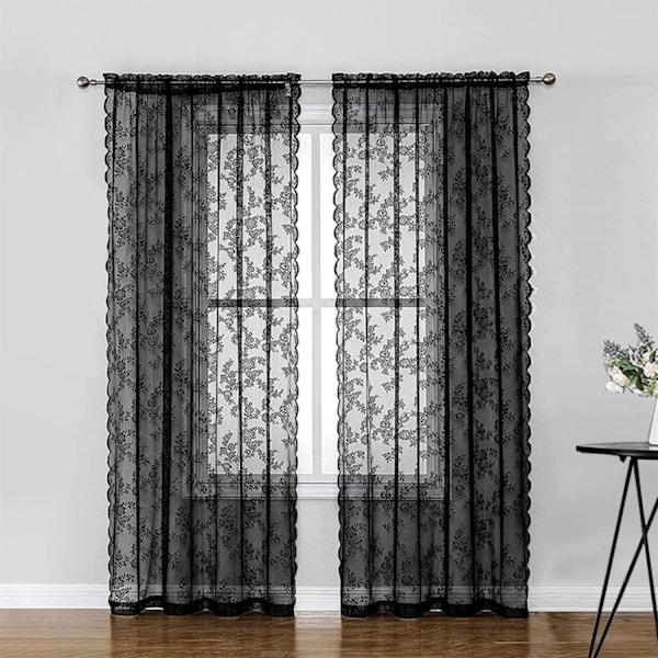 Sorte blondegardiner 2 stk Sort Svart 100 x 200 cm